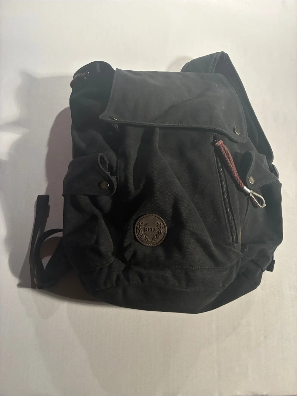 Men's Black Canvas Backpack with Front Flap - Unbranded